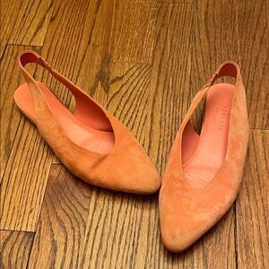 Everlane The V Coral Pink Slingback Pointed Toe Flats Made in Italy